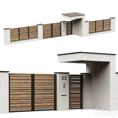 带围墙的现代入户门3D模型（OBJ,MAX）