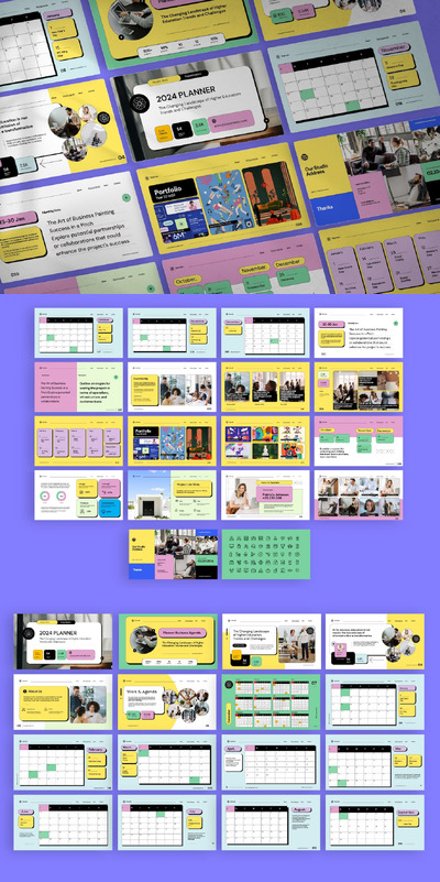 明亮的日历和计划者 PPT模版 (PPTX)