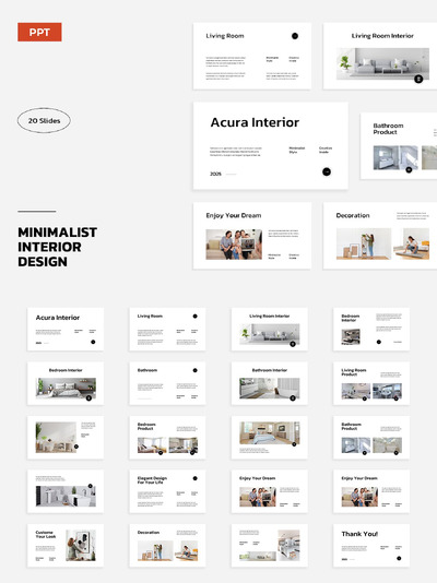 白色黑色简约室内设计组合PPT模版 (PPTX,PPT)