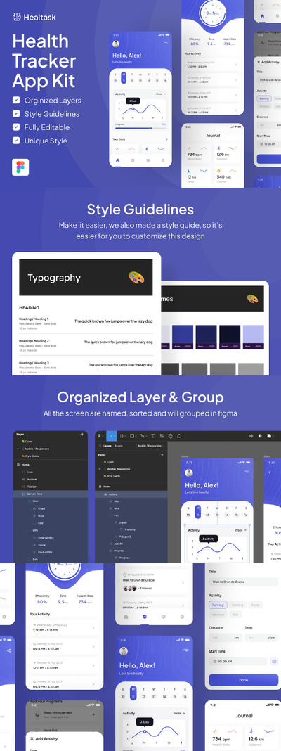 健康追踪器移动应用 App UI Kit (FIG)