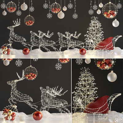 驯鹿队LED灯 圣诞节装饰3D模型（OBJ,FBX,MAX）