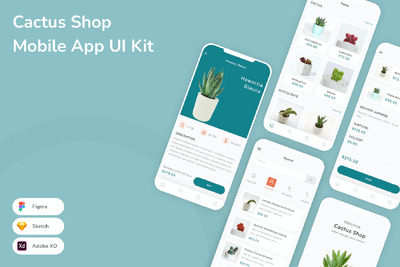 仙人掌商店移动应用 App UI Kit (SKETCH,FIG,XD)