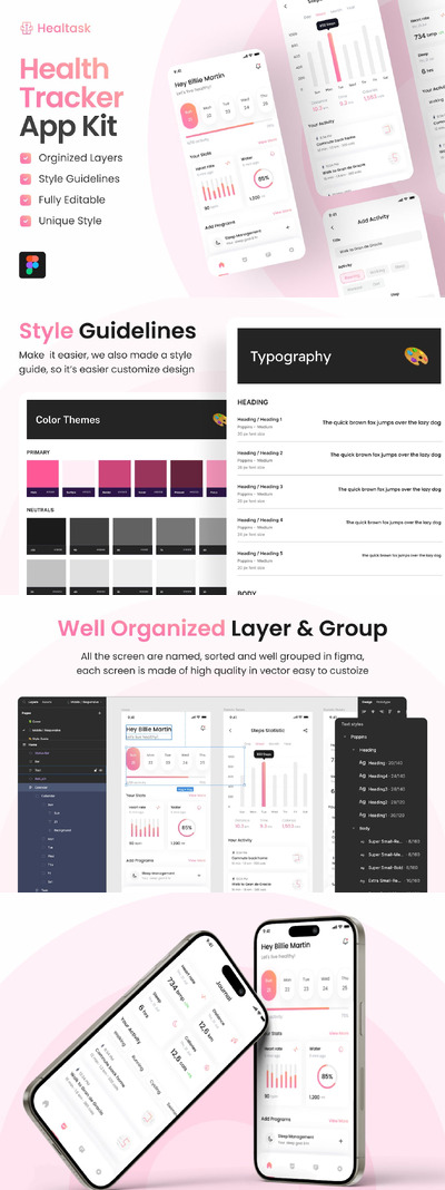 健康追踪器移动应用 App UI Kit (FIG)