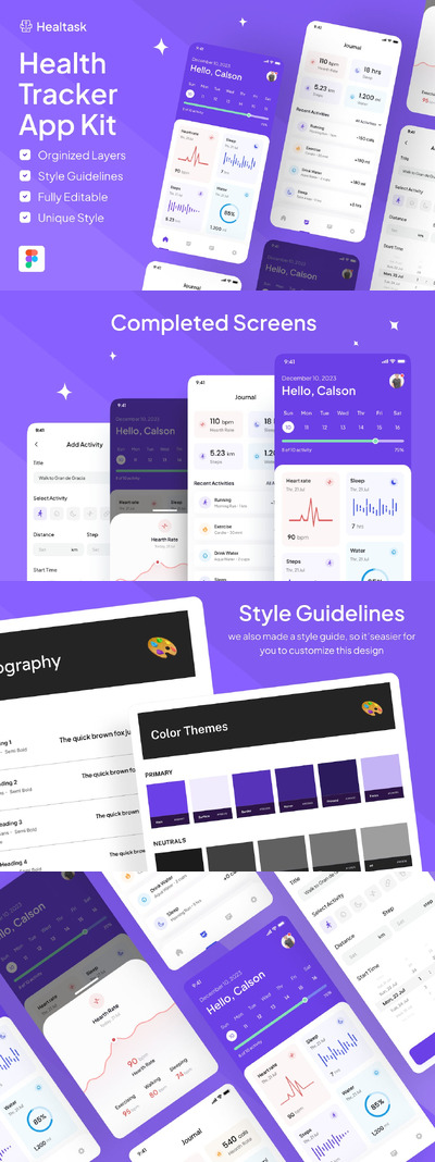 健康追踪器移动应用 App UI Kit (PNG)