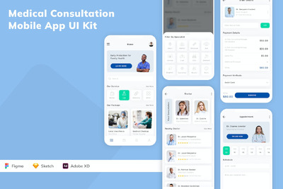 医疗咨询移动应用 App UI Kit (PSD,FIG,XD)