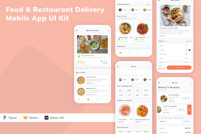 食品和餐厅配送移动应用App UI Kit (SKETCH,FIG,XD)