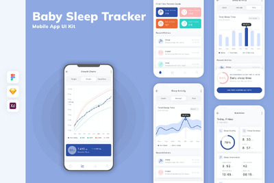 婴儿睡眠追踪器移动应用  App UI Kit (SKETCH,FIG,XD)