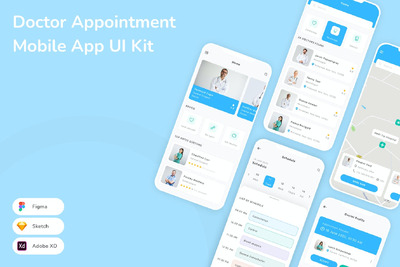 医生预约移动应用 App UI Kit (SKETCH,FIG,XD)