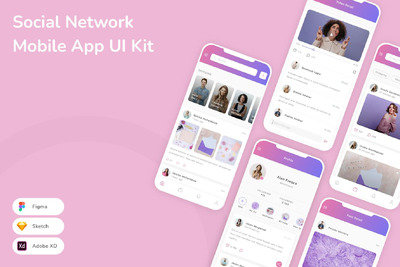 社交网络移动应用APP UI KIT (SKETCH,FIG,XD)