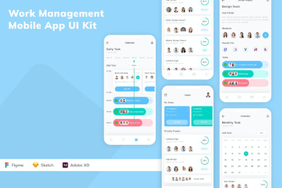 工作管理移动应用程序 UI 套件 (SKETCH,FIG,XD)
