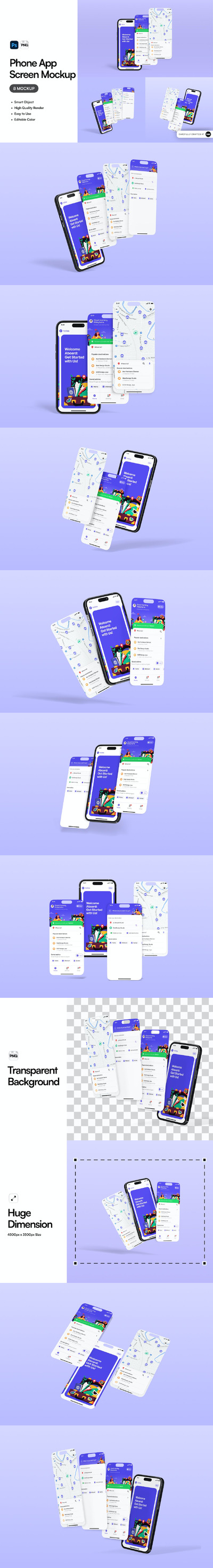 电话应用程序屏幕样机 (PSD,PNG,JPG)
