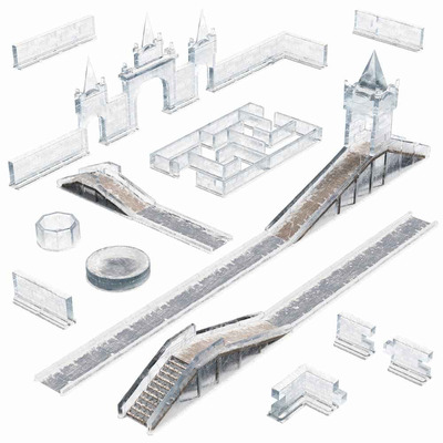 包含迷宫 拱桥和围墙的冰城3D模型（OBJ,MAX）