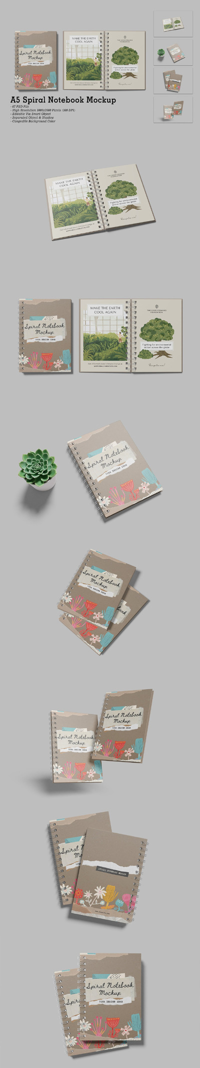 A5螺旋笔记本样机（R） (PSD,PDF)