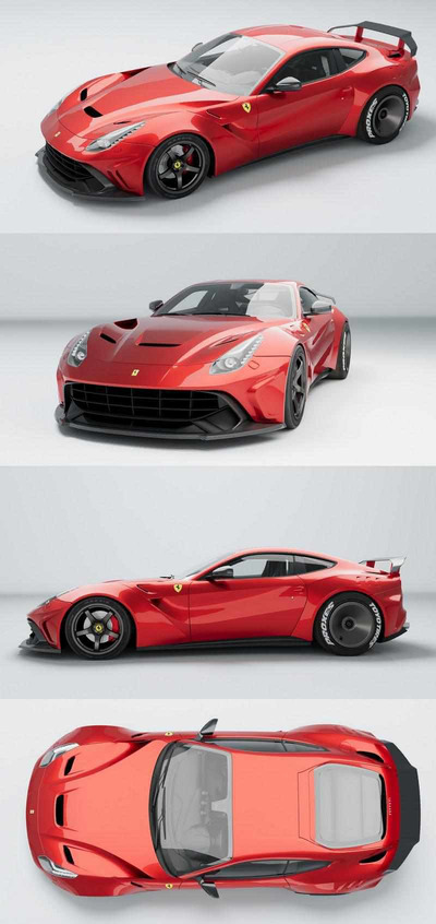 Duke Dynamics Ferrari F12 Berlinetta宽体跑车 汽车3D模型（OBJ,FBX,MAX）