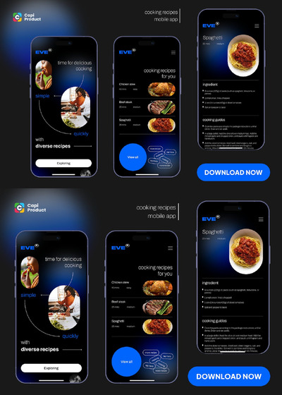 烹饪食谱应用APP UI KIT - 黑暗模式极简主义 (FIG)