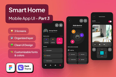 智能家居移动应用APP UI KIT深色模式 - 第 3 部分 (FIG)