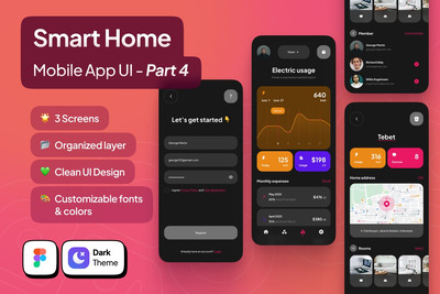 智能家居移动应用APP UI KIT深色模式 - 第 4 部分 (FIG)