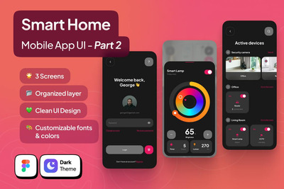 智能家居移动应用APP UI KIT深色模式 - 第 2 部分 (FIG)