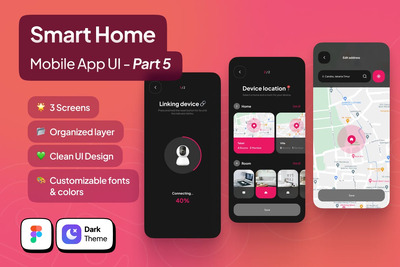 智能家居移动应用APP UI KIT深色模式 - 第 5 部分 (FIG)