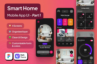 智能家居移动应用APP UI KIT深色模式 - 第 1 部分 (FIG)