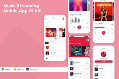 音乐流媒体移动应用 UI 套件 (SKETCH,FIG,XD)