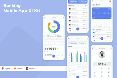 银行移动应用 App UI Kit (SKETCH,FIG,XD)