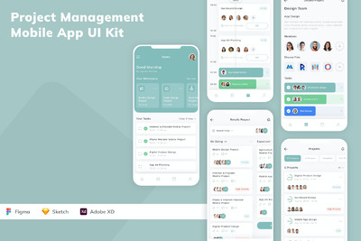 项目管理移动应用App UI Kit (SKETCH,FIG,XD)