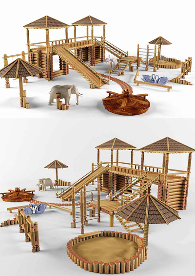 包含滑梯和沙池的儿童乐园 儿童游乐场3D模型（FBX,MAX）