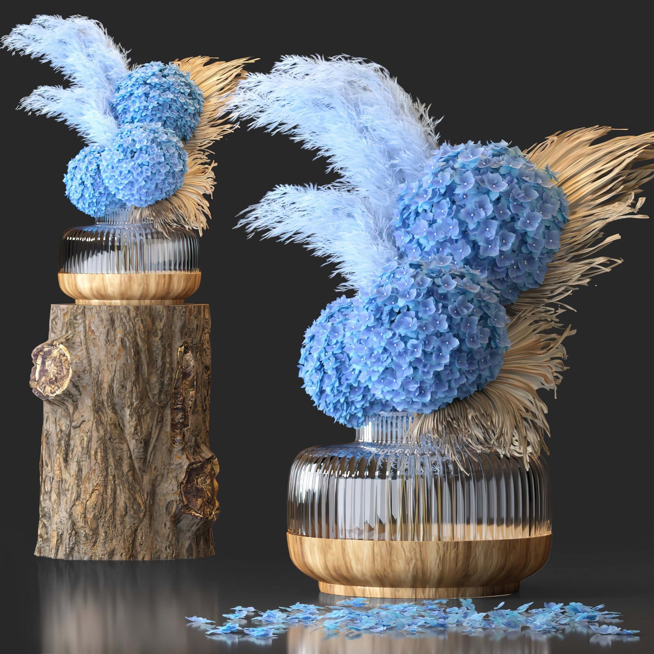 装饰花瓶中的绣球花3D模型（OBJ,MAX）