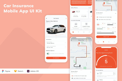 汽车保险移动应用App UI Kit (SKETCH,FIG,XD)