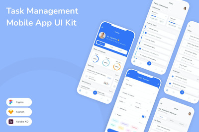 任务管理移动应用App UI Kit (SKETCH,FIG,XD)