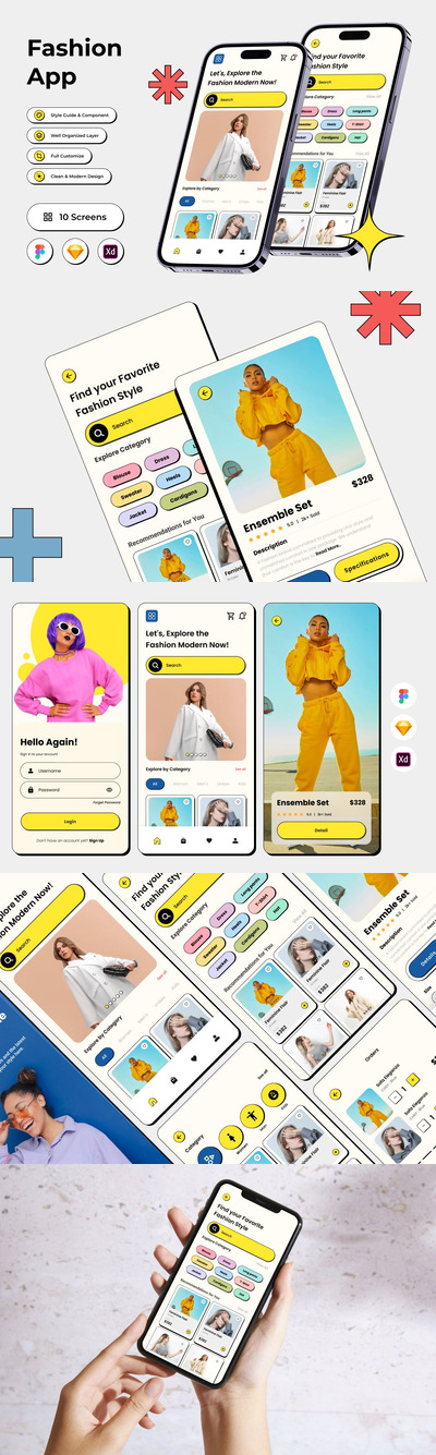 时尚移动应用APP UI KIT (FIG,SKETCH,XD)