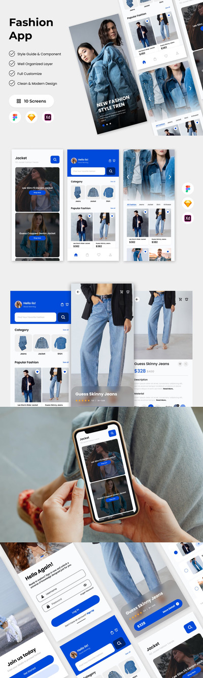 时尚移动应用APP UI KIT (FIG,SKETCH,XD)