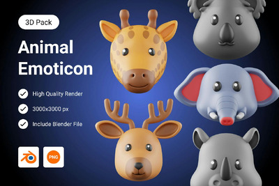动物园动物 3D 插图 (PNG,OBJ,Blend)