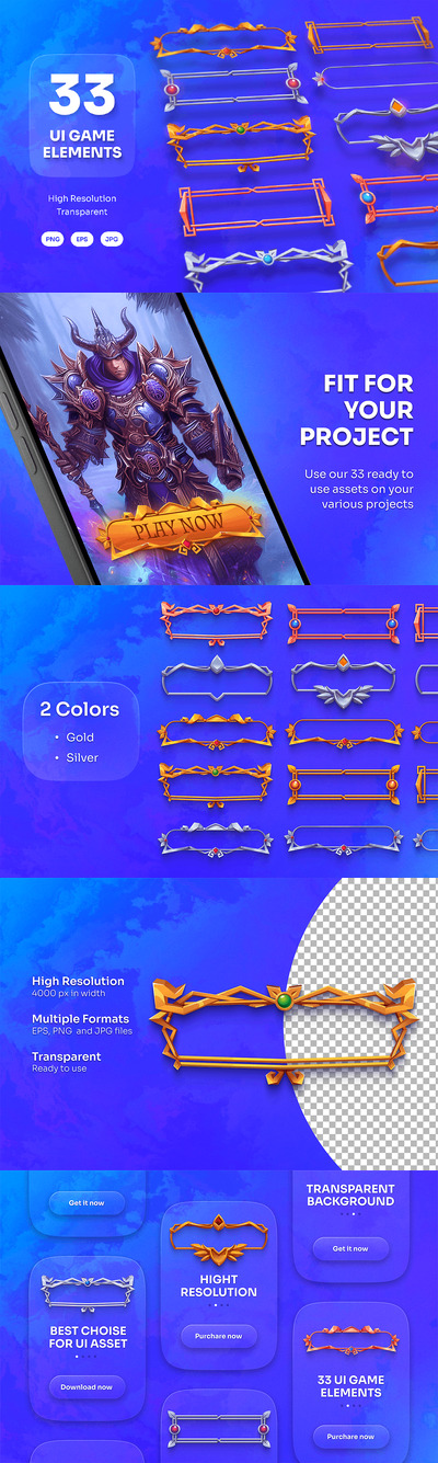 中世纪风格纹理边框游戏UI元素 Vol.4 (EPS,JPG,PNG)