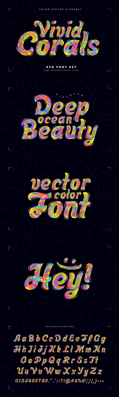 生动的珊瑚-颜色矢量字母表 (SVG)