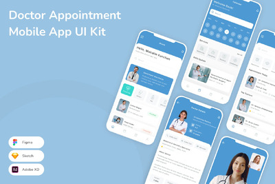 医生预约移动应用App UI Kit (SKETCH,FIG,XD)