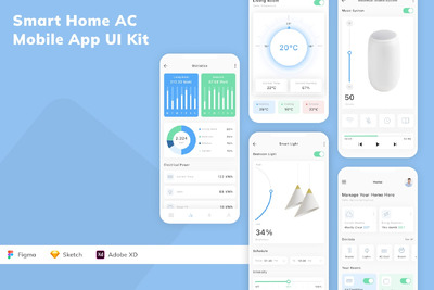 智能家居 AC 移动应用 App UI Kit (SKETCH,FIG,XD)