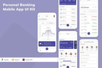 个人银行移动应用App UI Kit (SKETCH,FIG,XD)