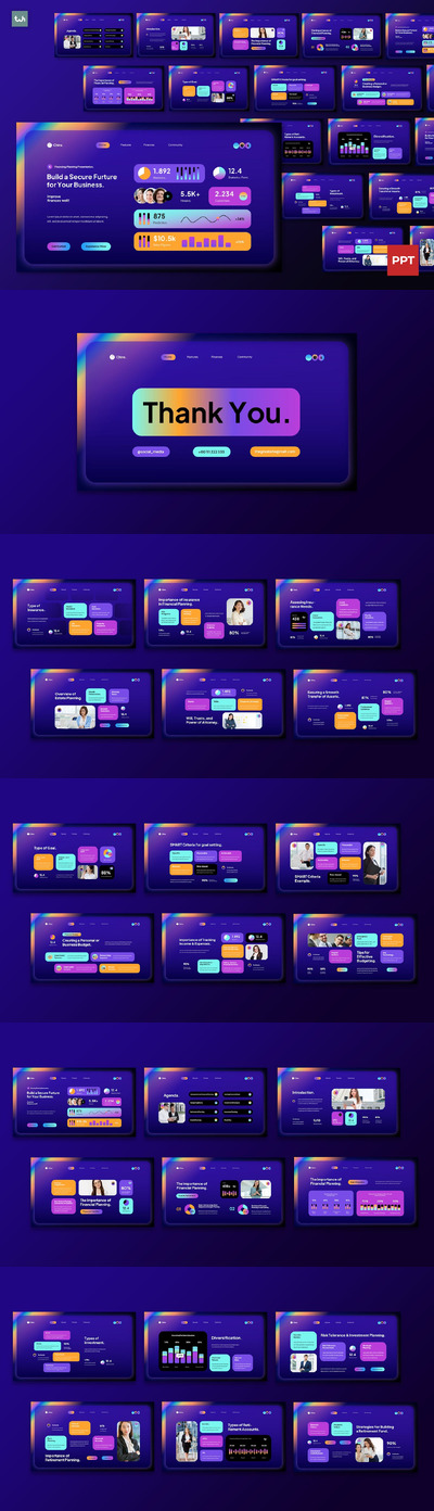 深蓝色 UI/UX 财务规划PPT模版 (PPTX,PPT)