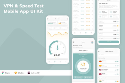 上网速度测试移动应用App UI Kit (SKETCH,FIG,XD)