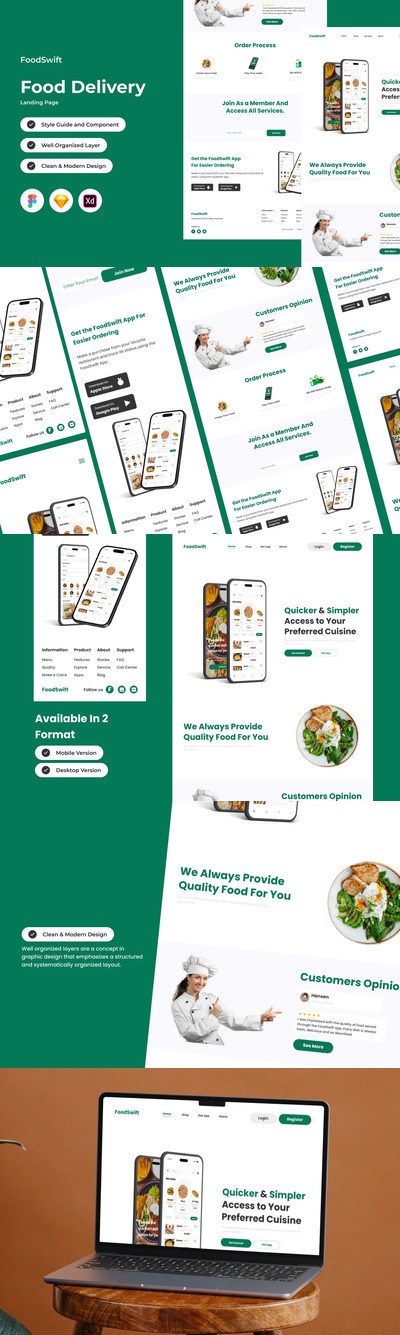 食品配送着陆页网站模版 (FIG,SKETCH,XD)