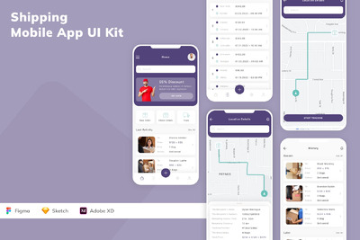 运送移动应用App UI Kit (SKETCH,FIG,XD)