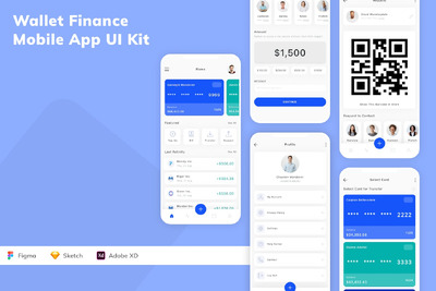 钱包金融移动应用App UI Kit (SKETCH,FIG,XD)