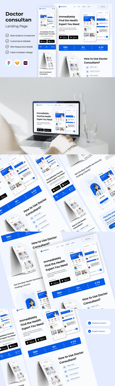 护理 - 医生顾问着陆页网页模版 (FIG,SKETCH,XD)