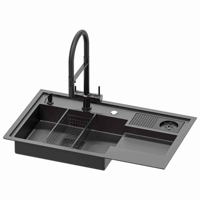 包含洗杯器的不锈钢厨房水槽3D模型（OBJ,MAX）