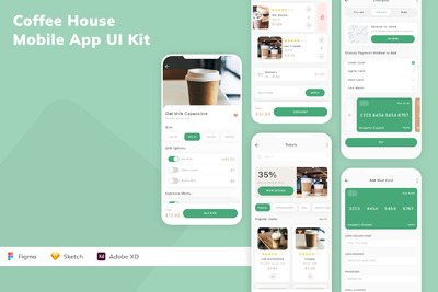 咖啡屋移动应用 App UI Kit (SKETCH,FIG,XD)