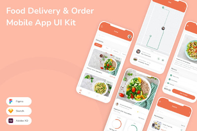 食品配送和订单移动应用 App UI Kit (SKETCH,FIG,XD)