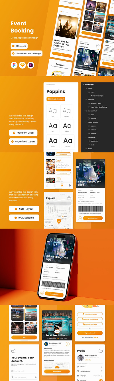 活动预订移动应用App UI Kit (FIG,SKETCH,XD)