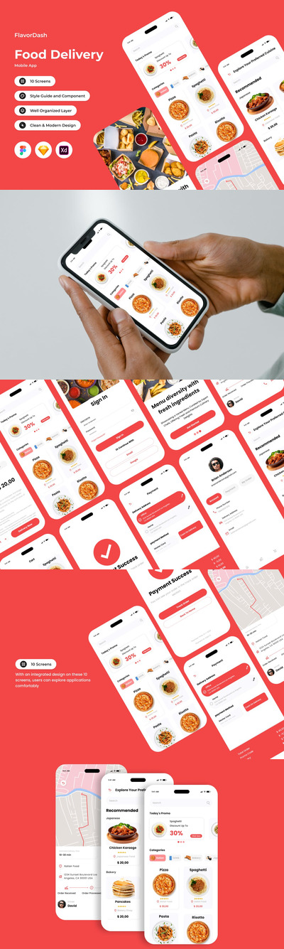 食品配送移动应用App UI Kit (FIG,SKETCH,XD)